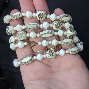 Vintage white lucite painted gold bead necklace